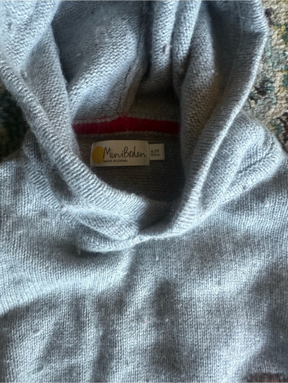 Mini Boden Gray Knit Hoodie with Lion Shield and Red Tassel - Picture 4 of 4